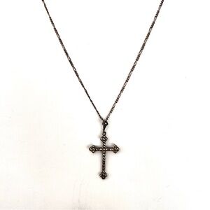 Sterling Silver Budded Cross With Marcasites and 16” Chain Necklace